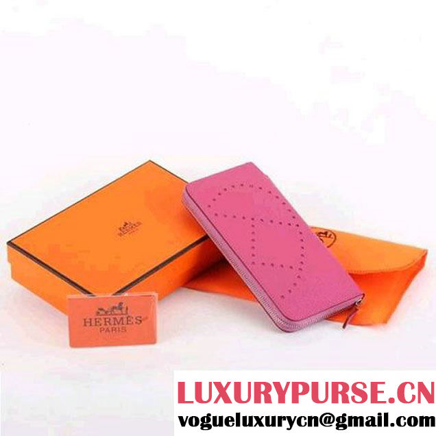 Hermes Togo Leather Perforated Zippy Wallet 9032 Roseo