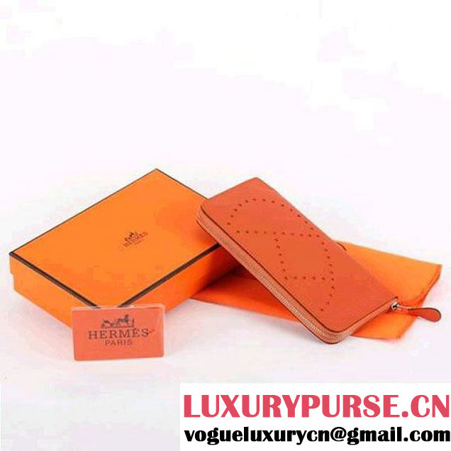 Hermes Togo Leather Perforated Zippy Wallet 9032 Orange