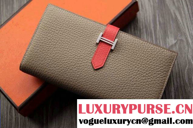 Hermes Epsom Calfskin Bi-Color Wallet with Gusset H Gray/Red 2014