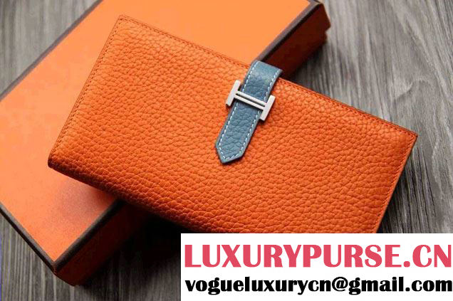 Hermes Epsom Calfskin Bi-Color Wallet with Gusset H Orange/Blue 2014