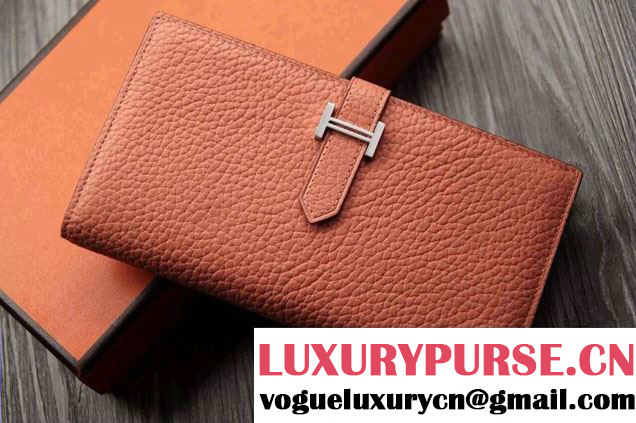 Hermes Epsom Calfskin Wallet with Gusset H Orange 2014