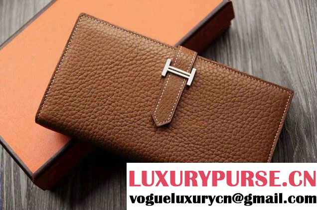 Hermes Epsom Calfskin Wallet with Gusset H Khaki 2014