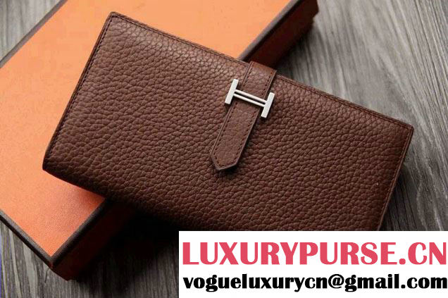 Hermes Epsom Calfskin Wallet with Gusset H Brown 2014