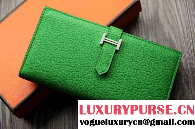 Hermes Epsom Calfskin Wallet with Gusset H Fluo Green 2014