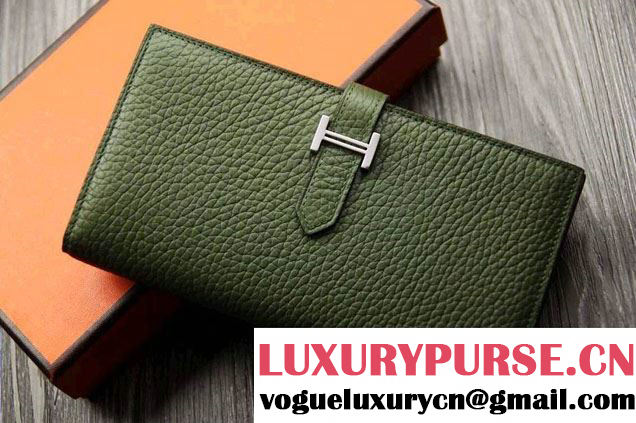 Hermes Epsom Calfskin Wallet with Gusset H Dark Green 2014