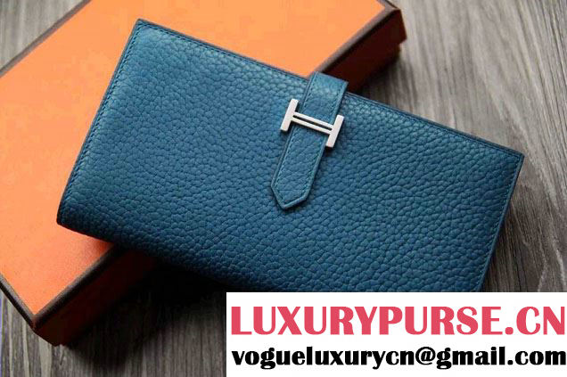 Hermes Epsom Calfskin Wallet with Gusset H Cyan 2014