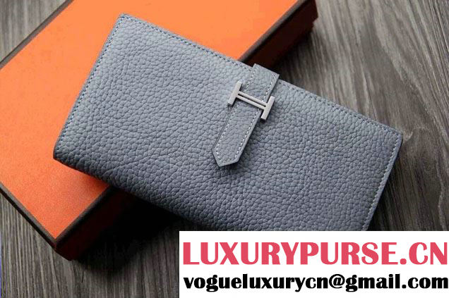 Hermes Epsom Calfskin Wallet with Gusset H Gray 2014