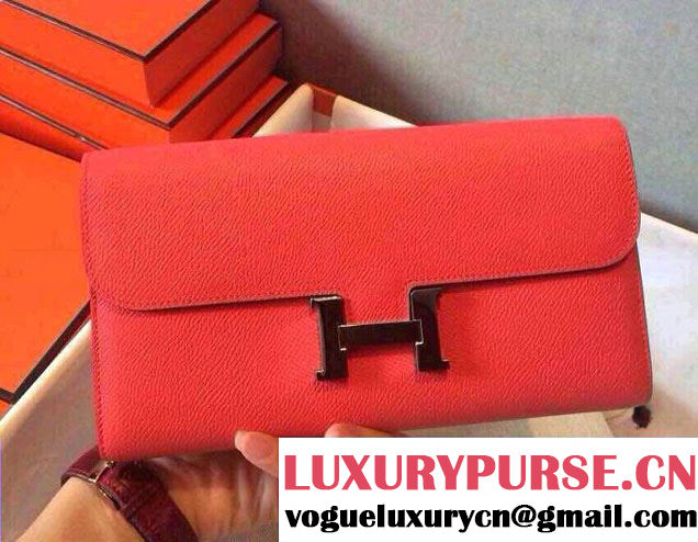 Hermes Epsom Calfskin Constance Long Wallet Clutch Bag Red 2014