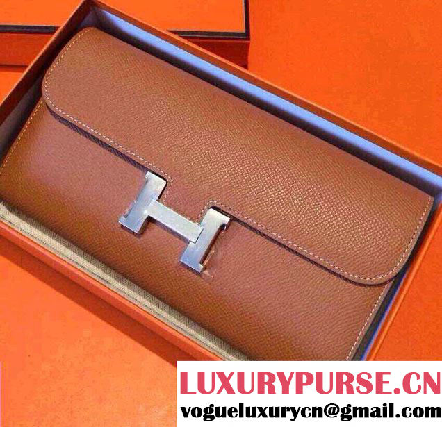 Hermes Epsom Calfskin Constance Long Wallet Clutch Bag Khaki 2014