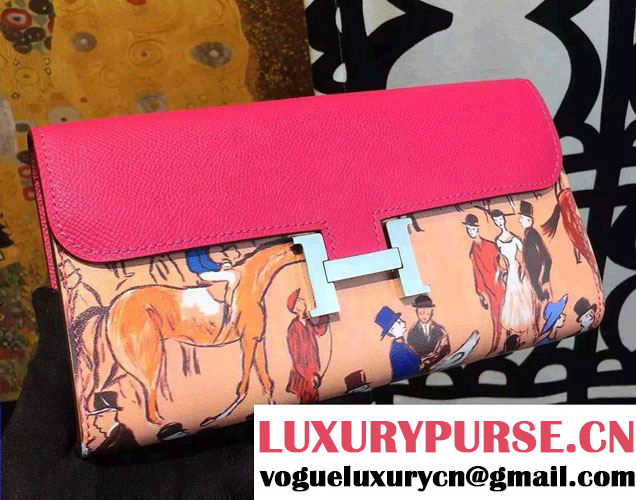 Hermes Constance Long Wallet Clutch Bag in Original Leather Horseracing Peach 2016