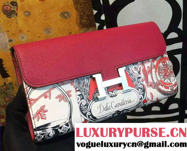 Hermes Constance Long Wallet Clutch Bag in Original Leather Saddlery Red 2016