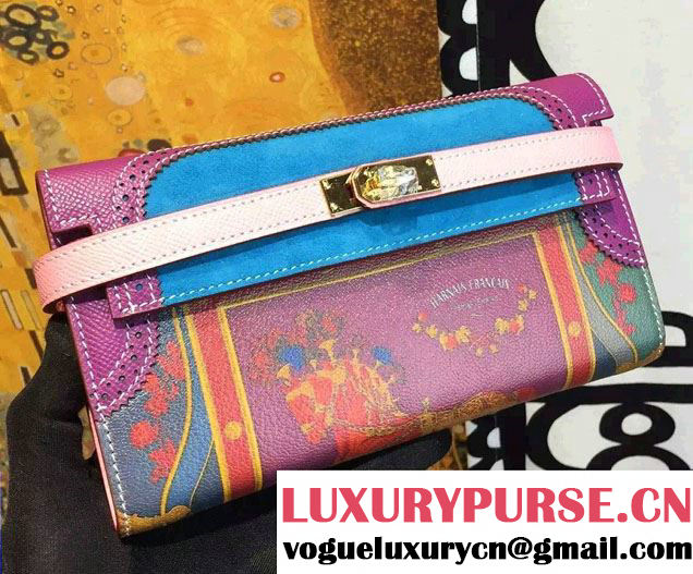 Hermes Kelly Long Wallet Clutch Bag in Original Leather Horse Purple/Blue 2016