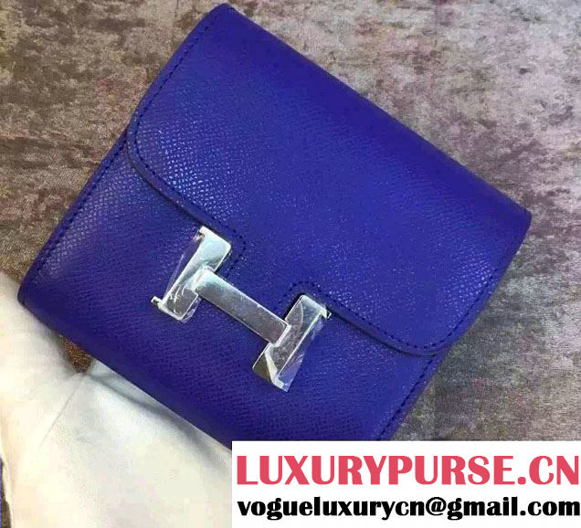 Hermes Epsom Leather Constance Short Wallet Blue