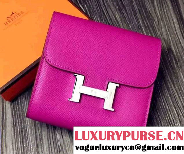 Hermes Epsom Leather Constance Short Wallet Purplish