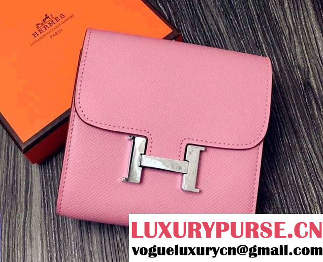 Hermes Epsom Leather Constance Short Wallet Pink