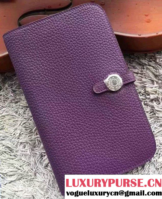 Hermes Dogon Original Leather Passport Holder Wallet Purple