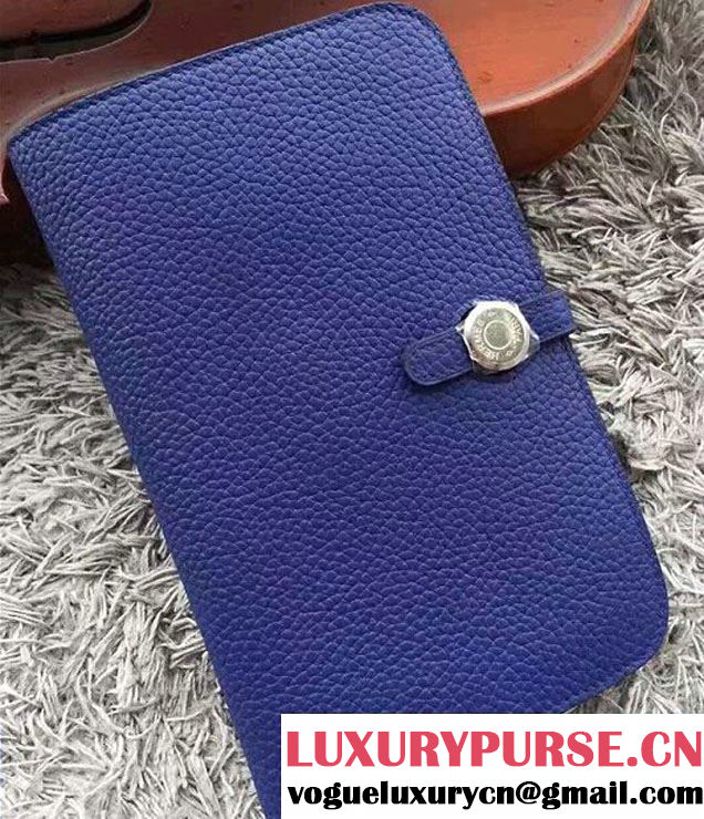 Hermes Dogon Original Leather Passport Holder Wallet Blue