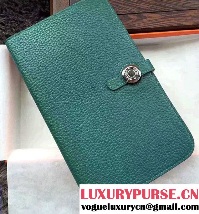 Hermes Dogon Original Leather Passport Holder Wallet Dark Green