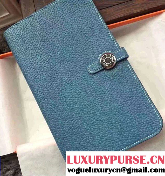 Hermes Dogon Original Leather Passport Holder Wallet Light Blue