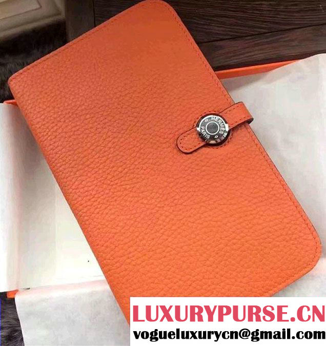 Hermes Dogon Original Leather Passport Holder Wallet Orange