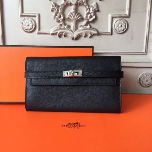 Hermes Kelly Wallet Epsom Leather Handstitched Silver Hardware Spring/Summer 2017 Collection, Noir