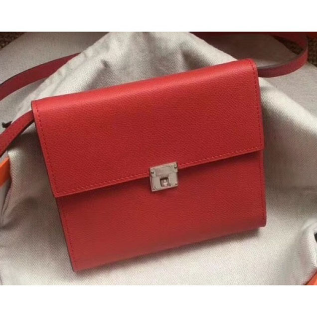 Hermes Epsom Calfskin Click 16 Wallet with Strap Bag Red