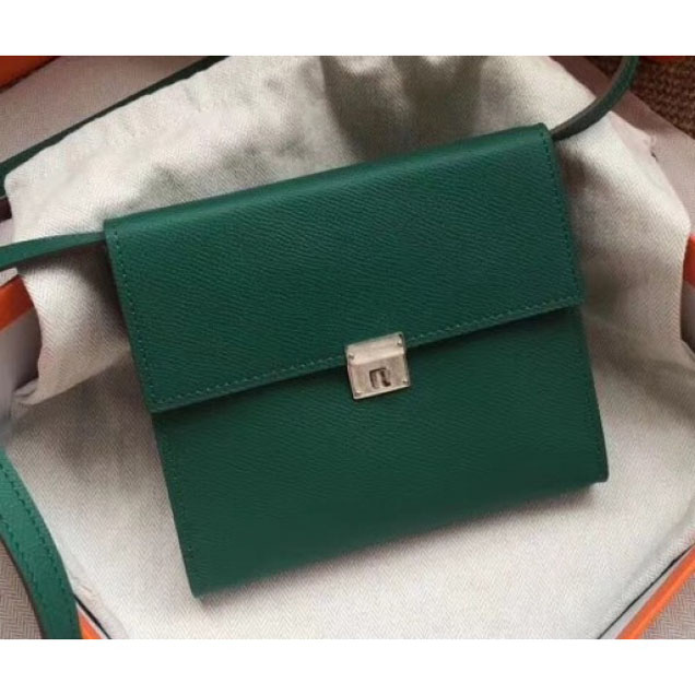 Hermes Epsom Calfskin Click 16 Wallet with Strap Bag Green