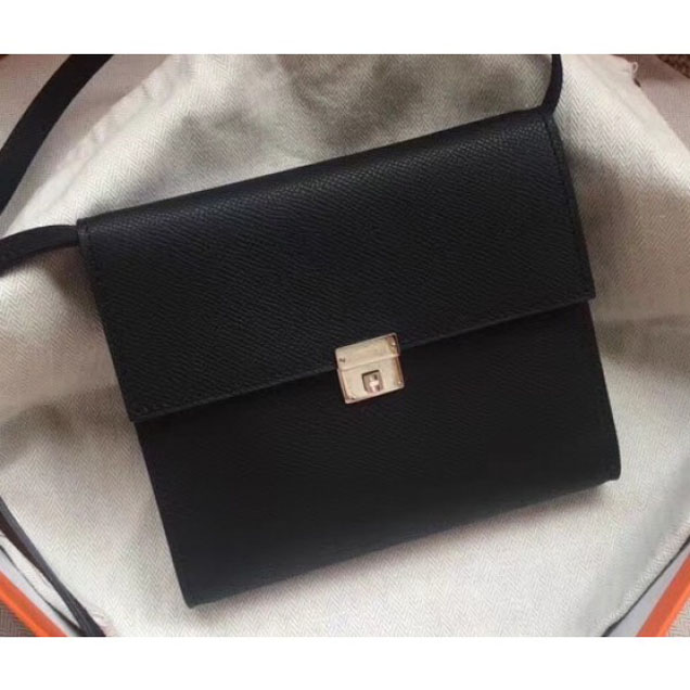 Hermes Epsom Calfskin Click 16 Wallet with Strap Bag Black