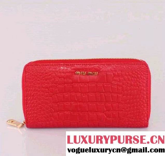 miu miu Craquele Croco Print Calf Leather Wallet 5M0506 Peach