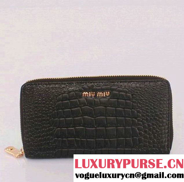 miu miu Craquele Croco Print Calf Leather Wallet 5M0506 Black