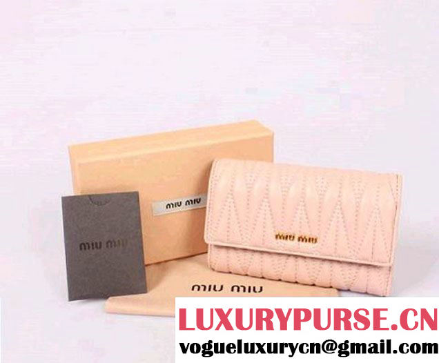 miu miu Matelasse Shiny Calf Leather Wallet 8009 Light Pink