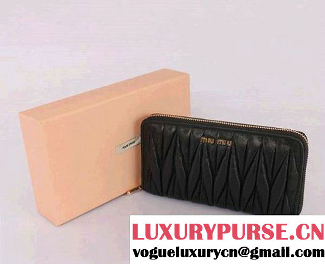 miu miu Matelasse Shiny Calf Leather Wallet 6616 Black