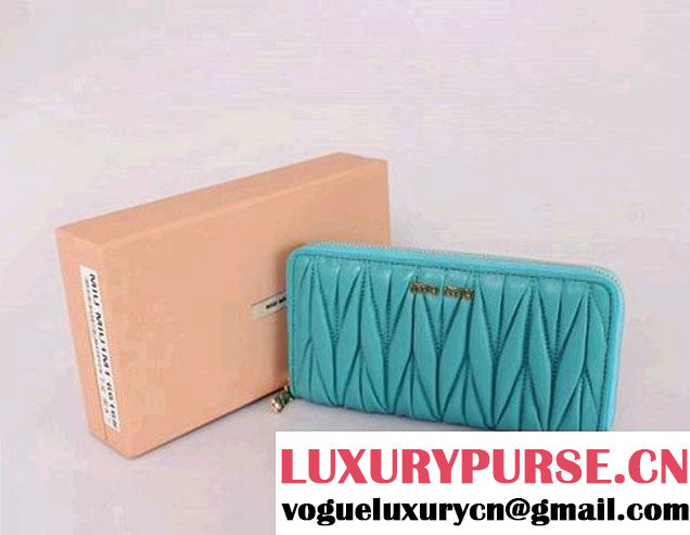 miu miu Matelasse Shiny Calf Leather Wallet 6616 Light Blue