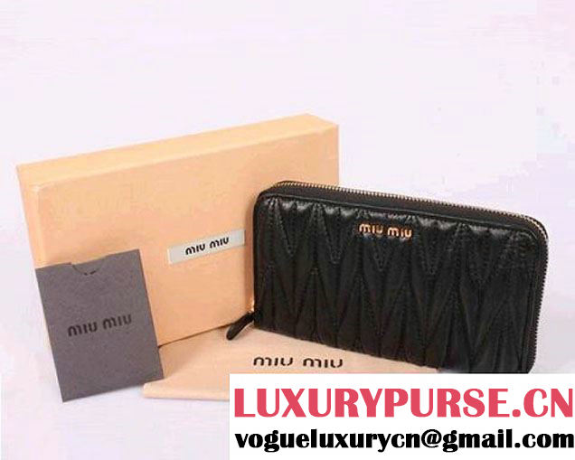 miu miu Matelasse Shiny Calf Leather Wallet 5M0506 Black