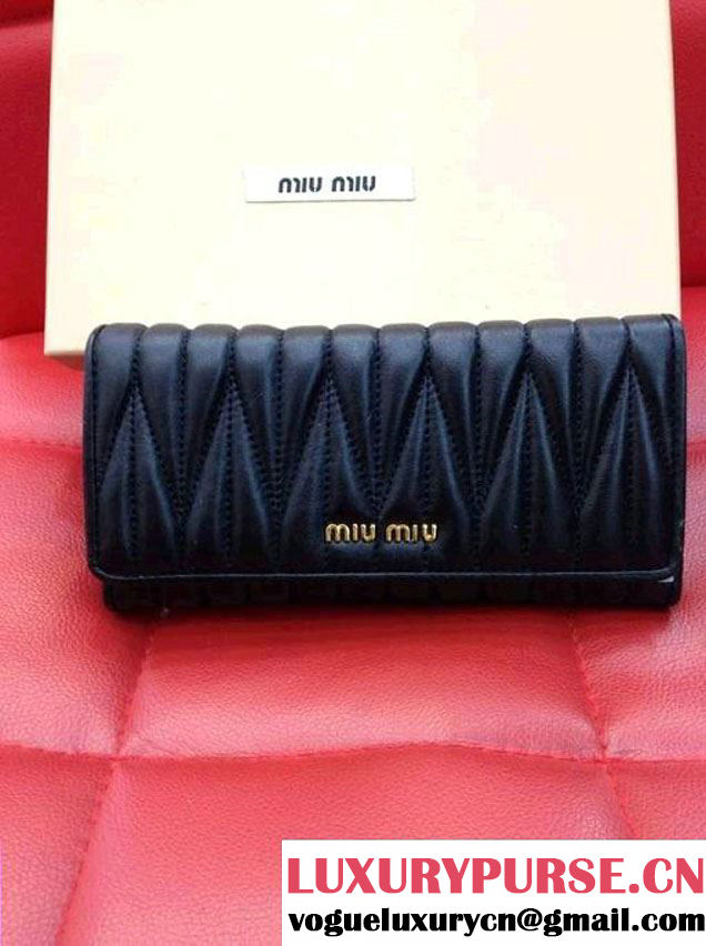 Miu Miu Matelasse Shiny Calf Leather Wallet Black