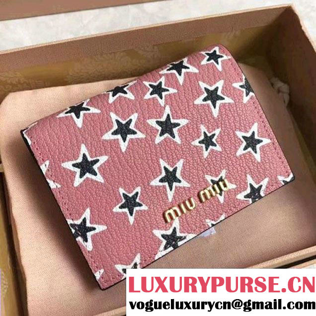 Miu Miu Star Print Madras Goat Leather Wallet 5MV204 Pink 2017 (JD-7042614 )