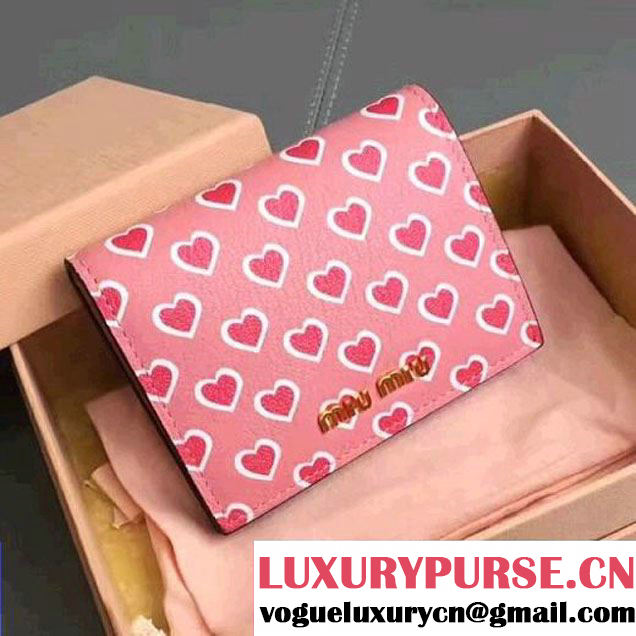 Miu Miu Heart Print Madras Goat Leather Wallet 5MV204 Pink 2017 (JD-7042617 )