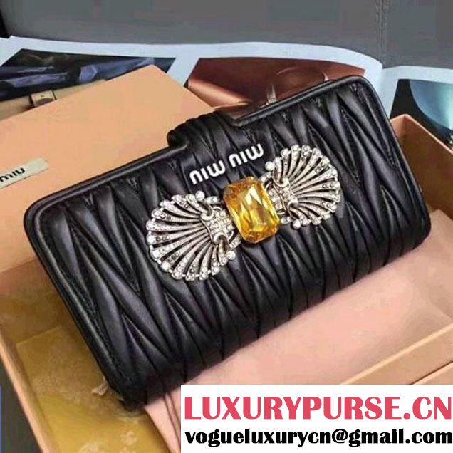 Miu Miu Jeweled Matelassé Leather IPhone Case & Card Holder 5ZH038 Black 2017 (JD-7042620 )