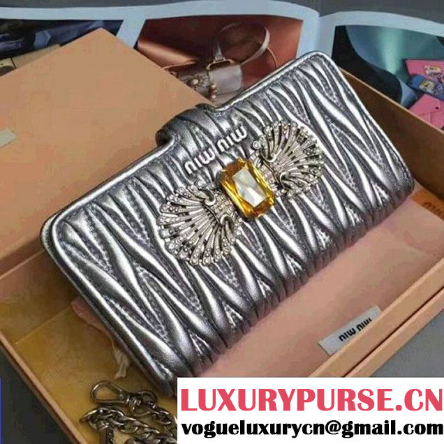 Miu Miu Jeweled Matelassé Leather IPhone Case & Card Holder 5ZH038 Silver 2017 (JD-7042621 )