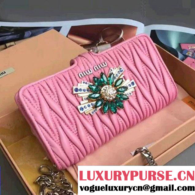 Miu Miu Jeweled Matelassé Leather IPhone Case & Card Holder 5ZH039 Pink 2017 (JD-7042622 )