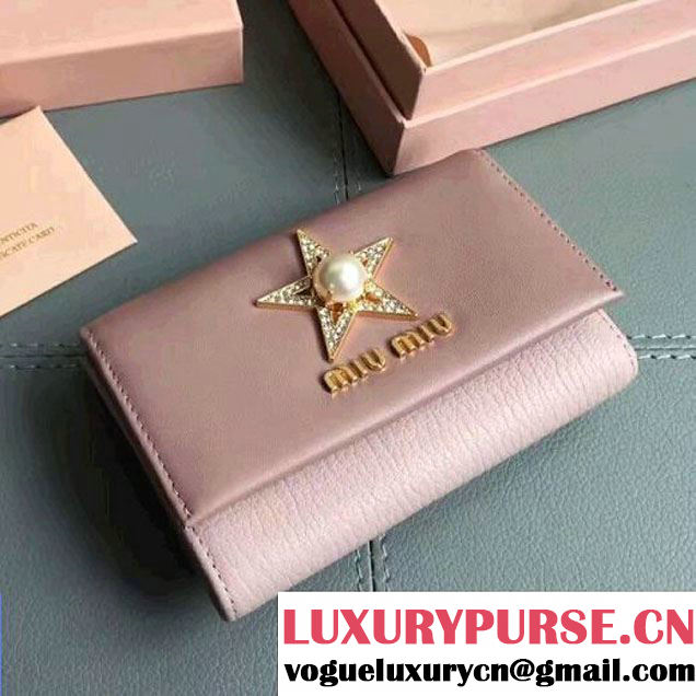 Miu Miu Goatskin Short Wallet With Crystal Star and Pearl 2MH373 Cameo Brown 2017 (JD-7062917 )