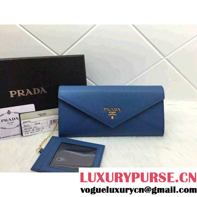 Prada 1M1037 Saffiano Letter Leather Wallet Blue (1A069-050613 )