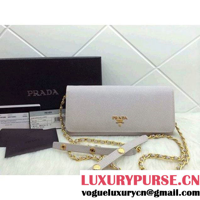 Prada 1M1290 Saffiano Metallic Gold Flap Wallet In Pale White (1a069-060101 )