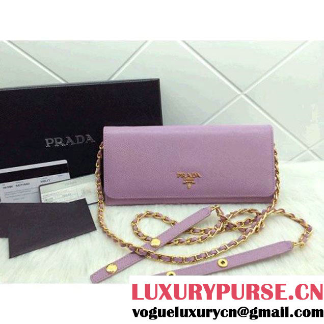 Prada 1M1290 Saffiano Metallic Gold Flap Wallet In Lavender (1a069-060103 )