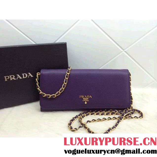 Prada 1M1290 Saffiano Metallic Gold Flap Wallet In Purple (1a069-060104 )