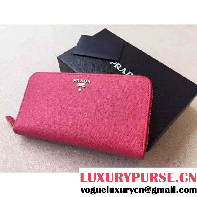 Prada 1ML506 Saffiano Metallic Silver Leather Wallet Peony Pink (2A016-100713 )