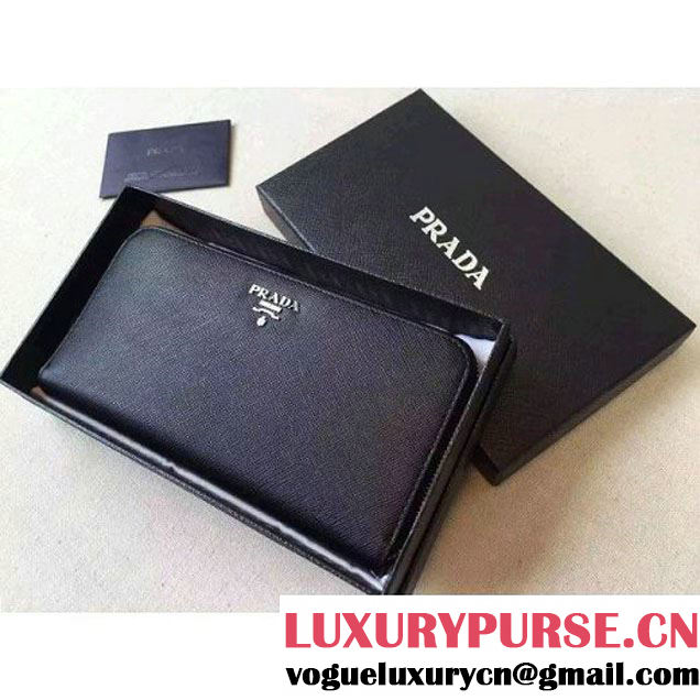 Prada 1ML506 Saffiano Metallic Silver Leather Wallet Black (2A016-100715 )