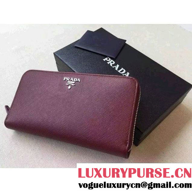 Prada 1ML506 Saffiano Metallic Silver Leather Wallet Burgundy (2A016-100717 )