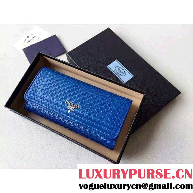 Prada 1MH132 Madras Goat Leather Flap Wallet Blue (2A016-102722 )