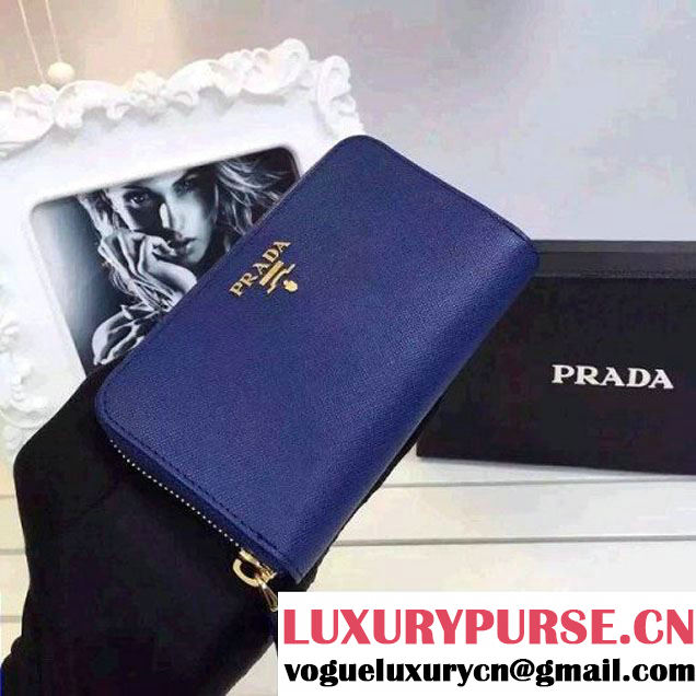 Prada 1ML157 Saffiano Leather Zip Wallet Blue (2A137-103109 )